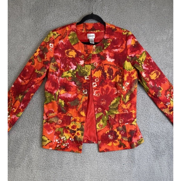 Chicos Tops - Chicos Button Up‎ Jacket Red Pink Coral Long Sleeve Blouse Coat Womens Size 0